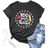 100 Days of School Shirts for Women Teacher School Days T-Shirt 100th Days Kindergarten Teachers Tee Tops