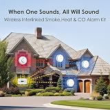 WISUALARM Wireless Interlinked Smoke Heat CO Alarm Kit 3 Smoke 1 CO 1 Heat view 2