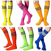 Sureio 6 Pairs Neon Knee High Toe Socks Women Neon Winter Knee High Separated Toe Striped Athletic Skate Sock Sport Gift