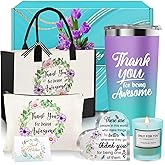 HULASO Thank You Gifts for Women, Appreciation Gifts for Mom Coworkers Teachers Employees, Valentines Day Birthday Gifts Basket for Woman with 20 Oz Insulated Tumbler, Canvas Tote Bag, Makeup Bag