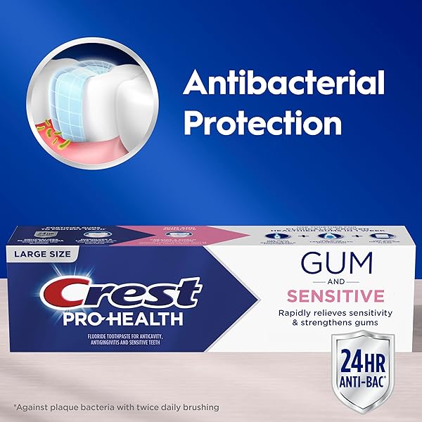 CREST SENSITIVE AND GUM TOOTHPASTE 4.8 OZ (3 PACK), RELIEVES SENSITIVITY, STRENGTHENS GUMS, ANTICAVITY, CLINICALLY PROVEN, ANTIBACTERIAL TOOTHPASTE