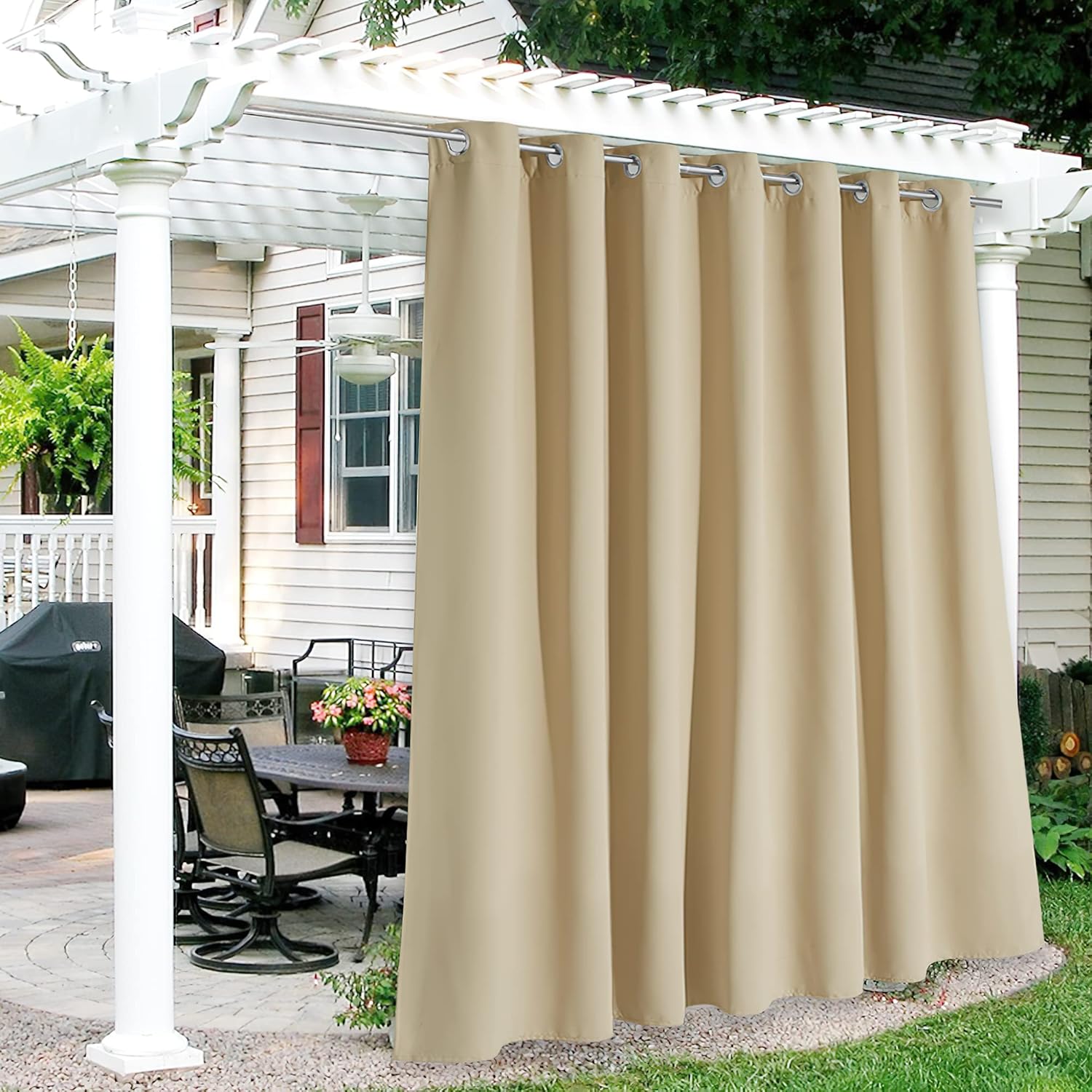 Outdoor Curtains - RYB HOME Extra Wide Outdoor Curtains for Patio Waterproof Windproof Blackout Curtains for Porch Pergola Arbor Lanai Pool House Outside Deck, 100 inch Width x 84 inch Length, 1 Pc, Biscotti Beige