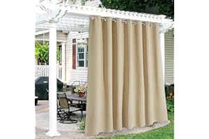 RYB HOME Extra Wide Outdoor Curtains for Patio Waterproof Windproof Blackout Curtains for Porch Pergola Arbor Lanai Pool House Outside Deck, 100 inch Width x 84 inch Length, 1 Pc, Biscotti Beige