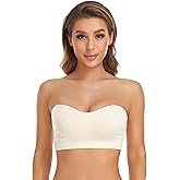 Lusait Strapless Bra for Women Non-Slip Silicone Padded Bandeau Bra Wireless Tube Top Bralette