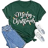 MAIHUN Christmas Shirts Womens Merry Christmas Shirt Xmas Holiday Tshirt Christmas Tree Tee Tops
