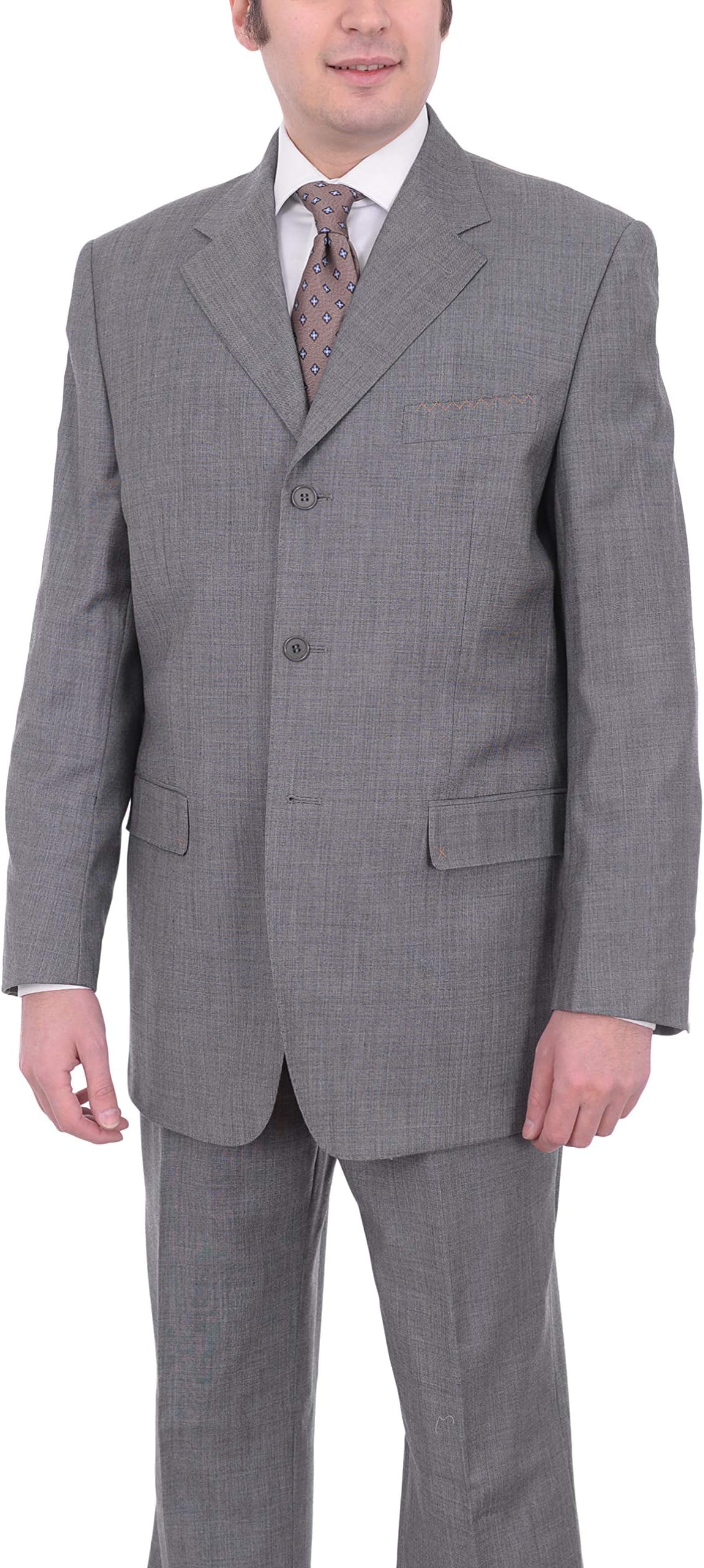 Men's Italy Classic Fit Light Gray Three Button Pleated Wool Suit