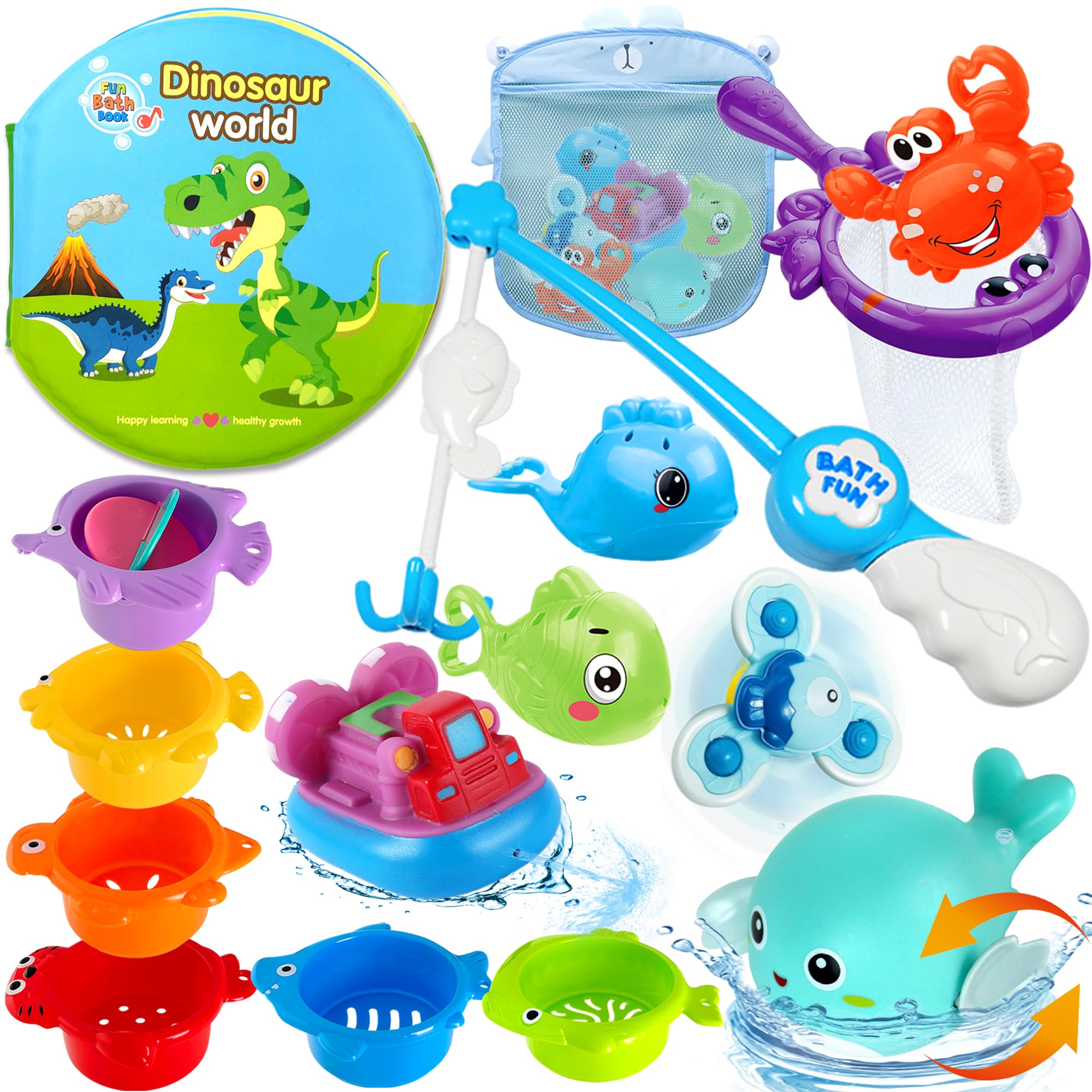 Lubibi Bath Toys Gifts for Age 3 4 Years Old Kids Boys Girls Toddlers, Pool Bathtub Tub Toys Fishing Game Toy for Toddlers, Stacking Cup Wind Up Water Toys for Baby