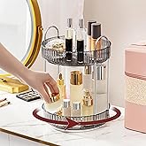 INVSSENE 360° Rotating Makeup Organizer, Bathroom Make Up Spinning Holder Rack, Large Capacity Cosmetics Storage Vanity Shelf Countertop, Fits Cosmetics, Perfume, Skincare, Lipsticks(2 Tiers, Gray)