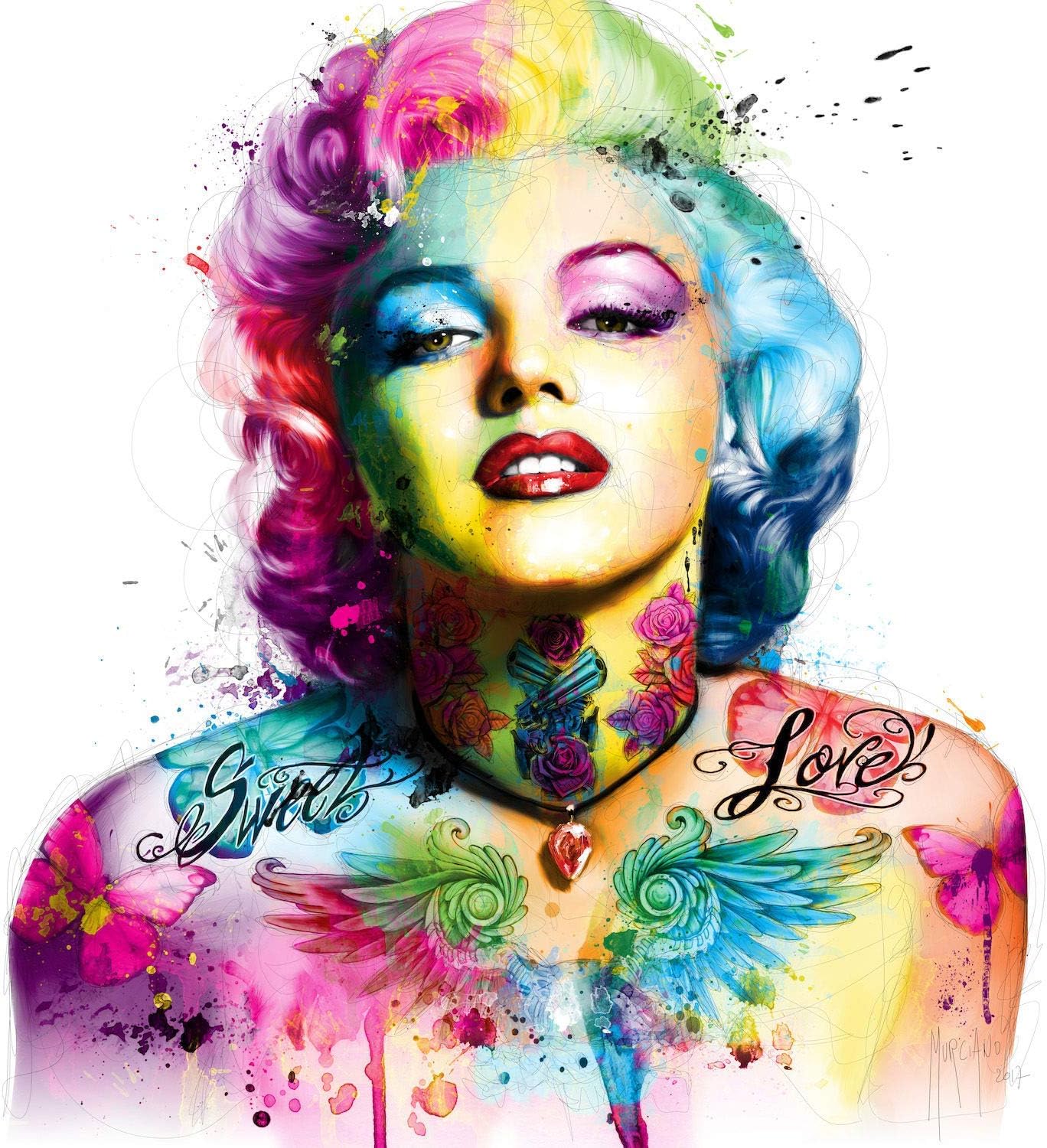 HuaCan DIY 5D Full Square Drill Girl Diamond Painting by Number Kits Cross Stitch Punk Mosaic Craft Embroidery Handmade Wall Art Decor for Adults Kids Marilyn Monroe 30x30cm/11.8x11.8in