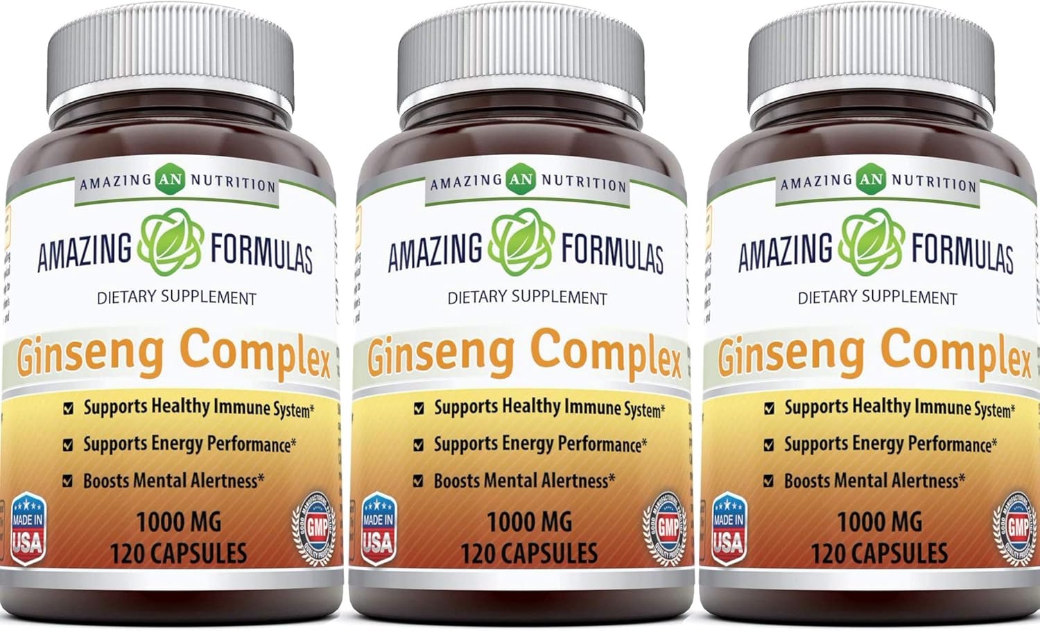 Amazing Nutrition Ginseng Complex - 1000 mg per Serving - Supports Healthy Immune Function, Brain Health, Promotes Energy Performance and More - 120 Capsules Per Bottle (Non-GMO,Gluten Free): Health & Personal Care