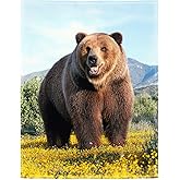 Rstick Brown Bear Blanket Giant Grizzly Bear Fleece Blanket Soft Fuzzy Plush Throw Blankets for Couch Bed 60"x80"