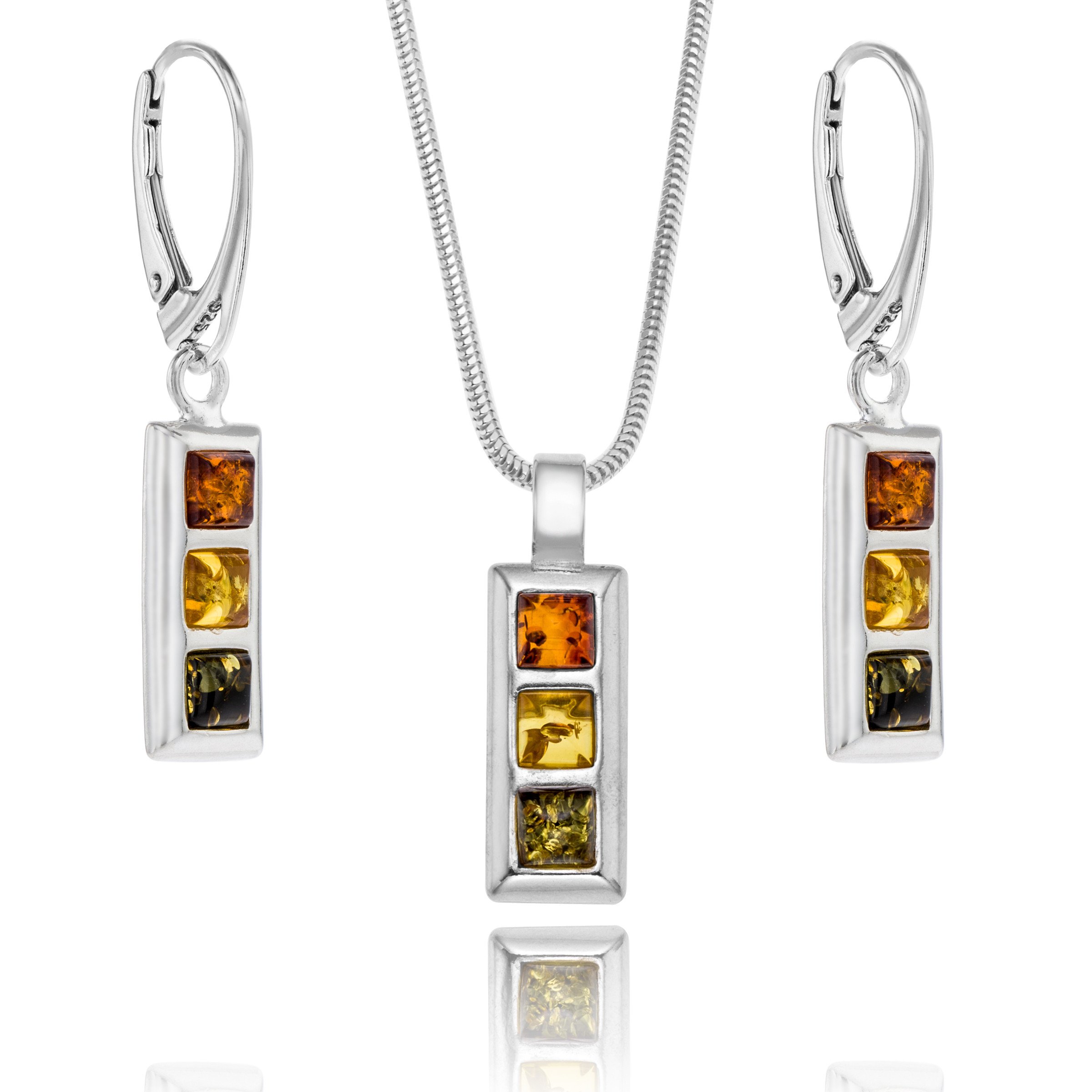 Copal Ladies Jewelry Set In 925 Silver With Multicolor Amber And Adjustable Necklace