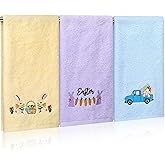 Moukeren 3 Pcs Easter Hand Towels Easter Bunny Carrot Decorative Towels 14 x 29 Inch 100% Cotton Embroidered Rabbit Carrot Truck Blue Yellow Purple for Bathroom Home Drying Cleaning Kitchen Gift
