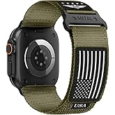 Rugged Nylon for Apple Watch Ultra 2/ Ultra 3 Band Series 11/10/9/8/7/6/5/4/3/SE iWatch Bands Men,Soft Woven Stars-Stripes Flag Wristbands Strap for Apple Watch Ultra 3/2/1 49mm 46mm 45mm 44mm 42mm