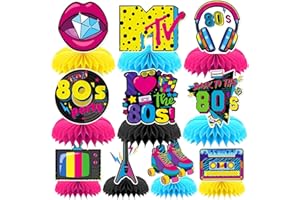 DTOFOOT 10 Pcs 80s Party Decorations, 1980s Table Honeycomb Centerpieces Back to the 80s Decor for Retro Party Photo Props Birthday Wedding Anniversary Favors Supplies