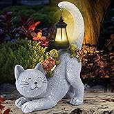 Solar Garden Decor Cat Figurine-Cat Outdoor Statue with Solar Lantern, Loving Turtle Garden Decor for Outside Patio,Porch,Yard, Backyard-Unique Housewarming Gifts for Mom Grandma Women
