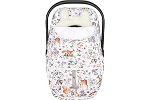 CARUILI Winter Car Seat Cover Baby Girl Boy, Warm & Windproof Infant Carseat Cover Canopy Protect Baby from Cold Weather, Plush Fleece, Woodland Animals