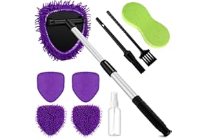 Baderke 9 Pcs Car Windshield Cleaner Tool Kit with Extendable Handle, 4 Microfiber Towel Pads 1 Sponge 2 Ventilation Brush 1 Empty Spray Bottle for Car Trucks SUVs RVs & Home Windows (Purple)