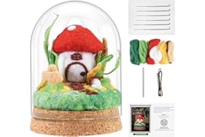 FARBCLUB Needle Felting Kit, Mushroom House DIY Wool Felting Kit with Glass Cover, Wool Roving with Felt Tools, Complete Needle Felting Starter Kit for Beginners, Ideal Gift for Craft Enthusiasts