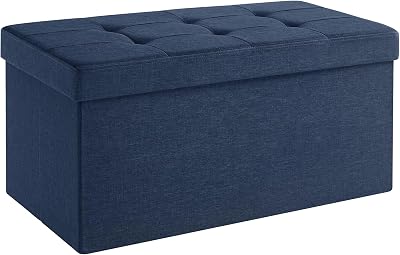 Songmics Mazie Collection Storage Ottoman Bench 76 cm Dark Blue LSF047Q52