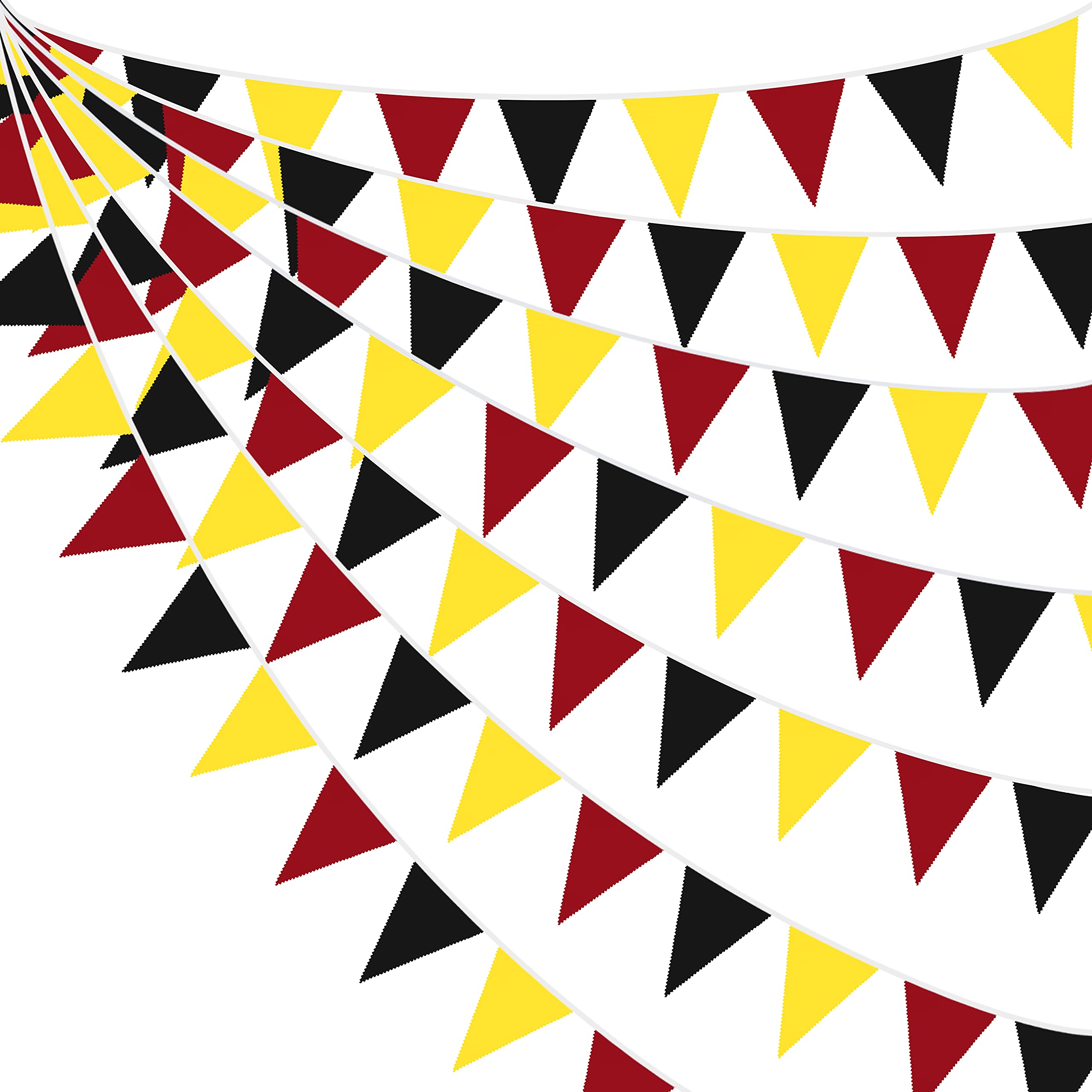 10M/32.8Ft Fabric Bunting Banner Red Black and Yellow Bunting Cotton Triangle Flag Garlands Reusable Pennant for Graduation Birthday Pirate Wedding Halloween Mickey Mouse Theme Party Decorations