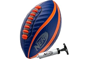 Nerf Spiral Grip Footballs - Patented Spacelace for Ultimate Spirals - Machine Stitched Construction - Pump Included - Junior or Mini - Blue/Orange or Green/Black