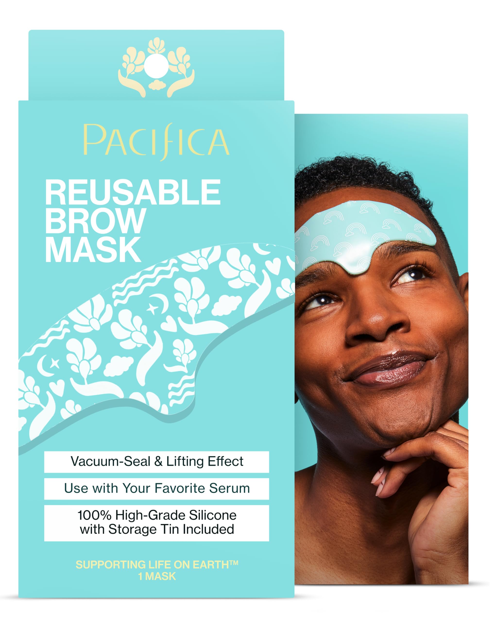 Pacifica Beauty Reusable Eyebrow Mask 100% Silicone Vacuum Sealing & Lifting Effect Minimise Fine Lines + Wrinkles Pair with Serum Storage Tin Included Vegan + Cruelty Free