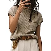 UANEO Sweater Vest Women Mock Neck Casual Cropped Knit Pullover Cap Sleeve Sweater for Women Top Spring