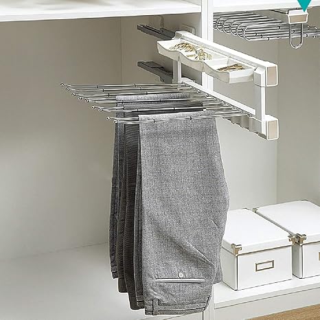 Amazon 拡張可能な頑丈なクローゼットロッド引き出し式コートハンガー 収納ボックス付き ダンピング 耐荷重30kg ハンガーラック オンライン通販