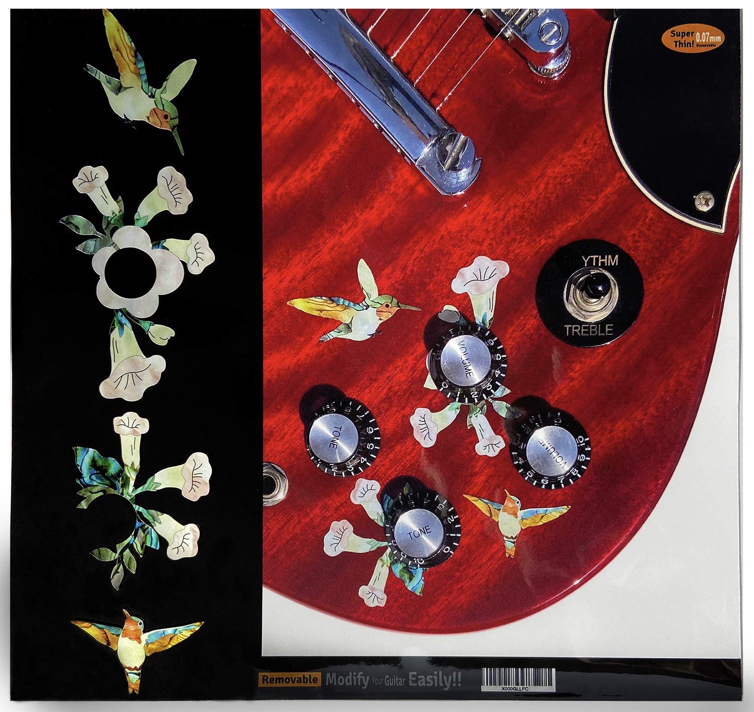 Inlay Sticker Decal for Guitars Volume/Tone Knobs - Birds & Blooms (Hummingbird)
