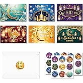 Qpout 24 PCS Eid Mubarak Cards with Envelopes and Stickers, Ramadan Mubarak Greeting Cards, Eid al-Fitr Cards