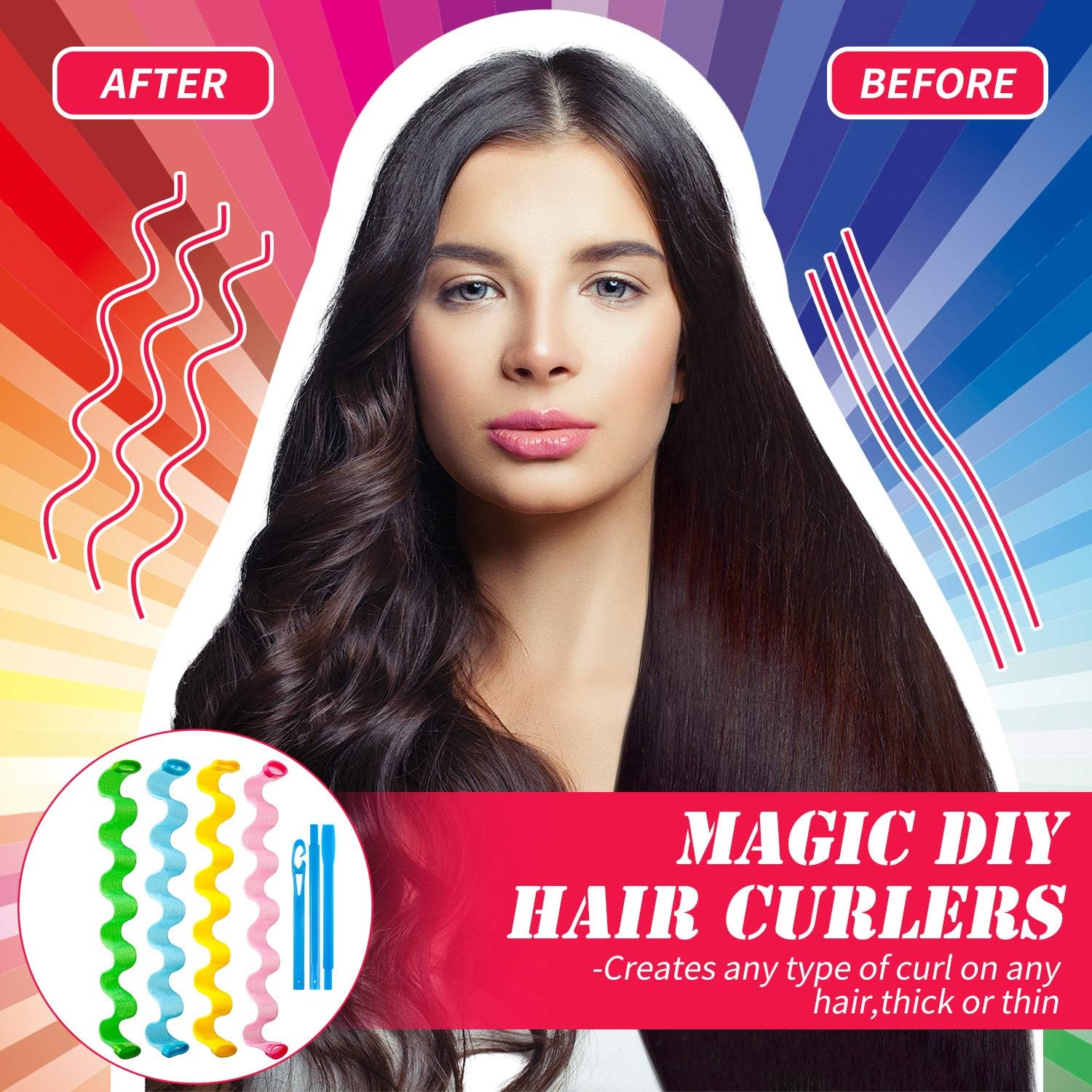 28 Pieces Heatless Wave Hair Curlers Formers Spiral Curls Hair Wave Curlers No Heat Styling Kit with 2 Pieces Styling Hooks for Most Kinds of Hairstyles(45 cm,Assorted Color) - Image 5