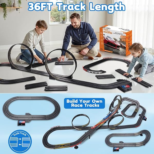CUSOCUE HIGH-SPEED SLOT CAR RACE TRACK SETS FOR KIDS – BATTERY OR ELECTRIC TRACKS TOY WITH 2 SLOT CARS – DUAL RACING GAME LAP COUNTER RACE CAR TRACK GIFTS TOYS FOR BOYS GIRLS AGES 6 7 8 9 10 11 12