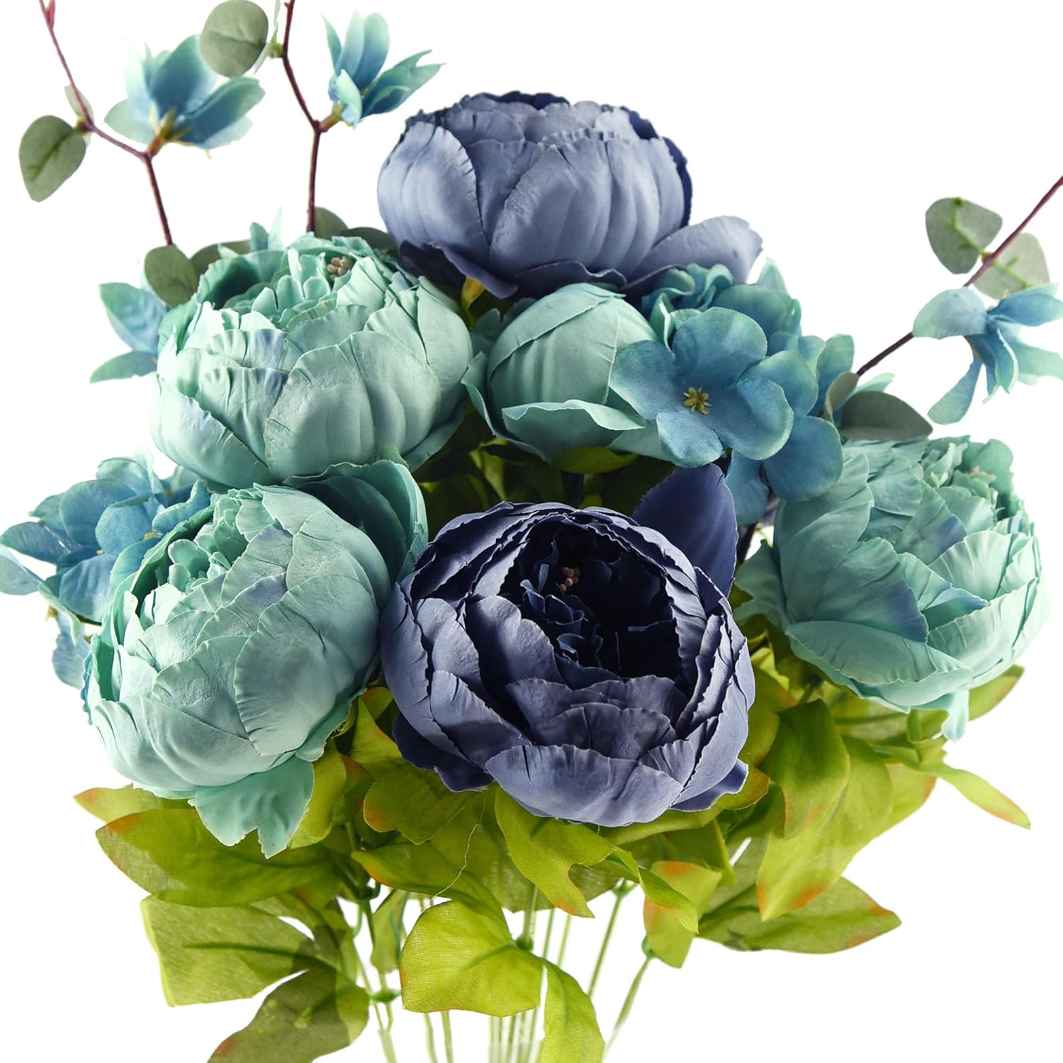 FiveSeasonStuff Mixed Blue Artificial Peony and Hydrangea Bouquet