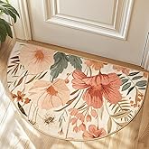 jinchan Renouveau Floral Area Rug Entryway 2x3 Semicircular Rug Washable Modern Oriental Flower Print Non Slip Half Circle Ca