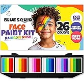 Blue Squid Face Painting Kit for Kids – 60g/2.12oz Split Cake Face Paint Palette, One Stroke Rainbow Colors, with Brushes & Stencils - Non-Toxic, Water Activated - Kids Party & Halloween Makeup Kit