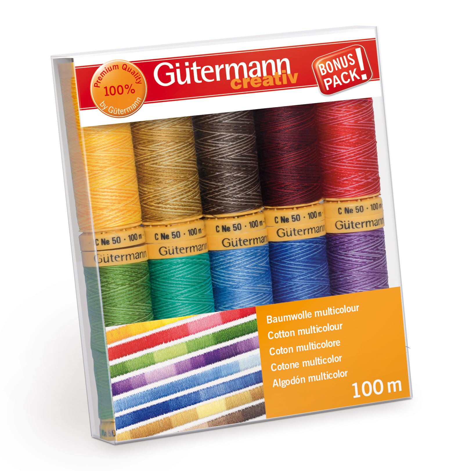 Gütermann creativ Sewing thread set with 10 spools Natural Cotton 100 m in different multicolour colours