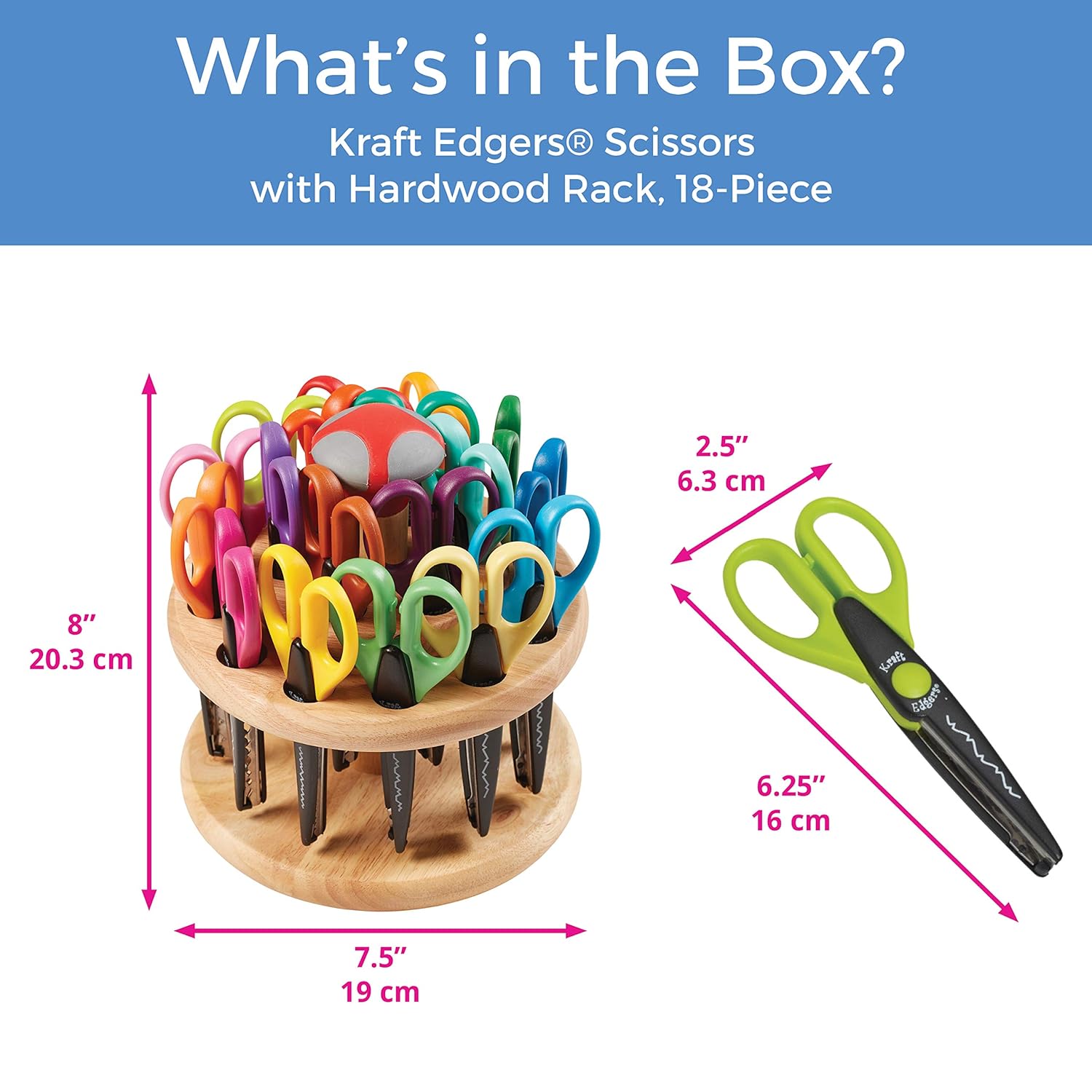 ECR4Kids Kraft Edgers Scissors with Hardwood Rack, 18-Piece, Decorative Paper Scissors with Rotating Stand for Kids, Teacher Supplies, Scrapbook Supplies, DIY Projects, Craft Supplies, Kids’ Crafts, Multicolor (ELR-0239): Industrial & Scientific