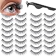 Linyuthia 16 Pair Reusable Self Adhesive Eyelashes Waterproof Stable False Lashes Self Stick Easy to Apply False Eyelashes with Tweezers for Women Natural No Eyeliner Look, Black(Natural Style)