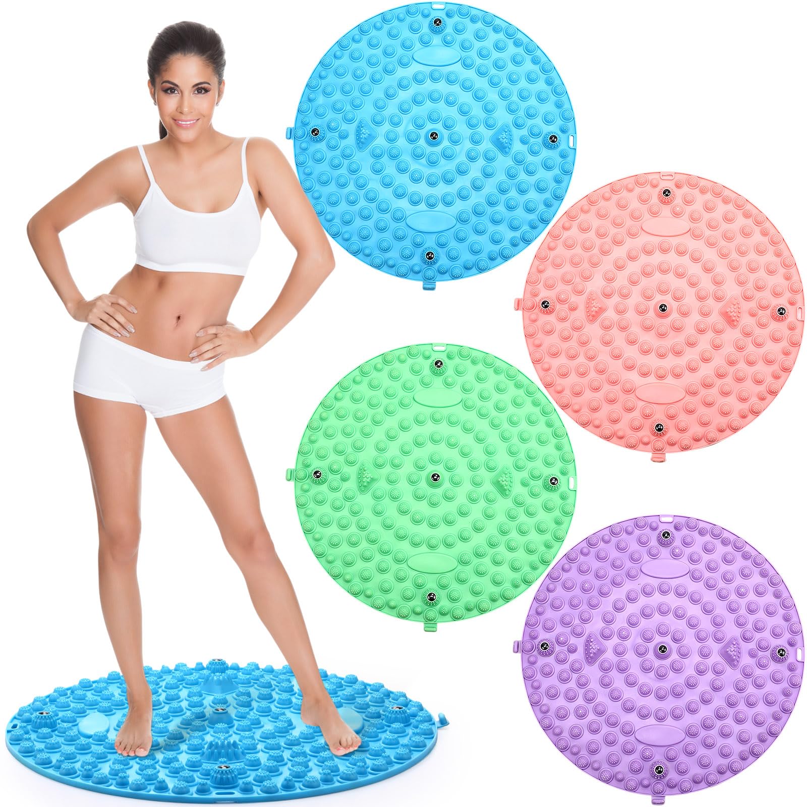 Photo 1 of Threlaco 4 Pack Foot Massager Mat Foot Reflexology Pad with Magnetic Relaxation Massage Feet Pressure Point Pad Anti Fatigue Walk Stone Acupoint Mat Particle Portable Massage Tool(Mixed Colors)