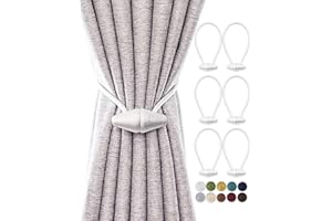 TECVINCI Magnetic Curtain Tiebacks with Upgrade Larger Magnet, 6 Pack 16 Inch Drapery Holdbacks for Indoor & Outdoor Curtain - White