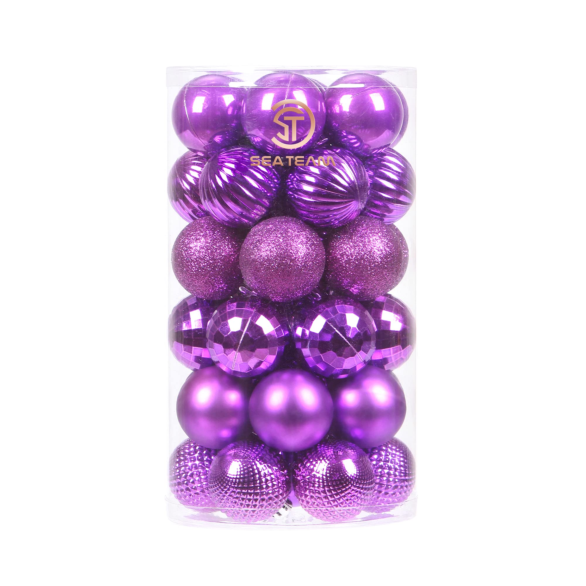 Sea Team 41-Pack Christmas Ball Ornaments with Strings, 40mm/1.57" Small Size Baubles, Shatterproof Plastic Christmas Bulbs, Hanging Decorations for Xmas Tree, Holiday, Wedding, Party, Purple