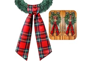 VitalCozy 2 Pcs Wreath Sash for Front Door Wreath Sash Garland Ribbon Accessories for Embroidery Monogram Outdoor Indoor Xmas Party Yard Doorway 4.5" W x 56" L(Red,Plaid)