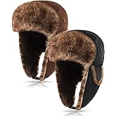 Jeere 2 Pcs Unisex Winter Trapper Hat with Faux Fur Ear Flaps - Ushanka Hat for Men - Outdoor Skiing & Hunting