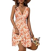 OURIN Women's Spring Deep V Neck Sleeveless Floral Sundresses with Pockets Flowy Summer Dresses for Women