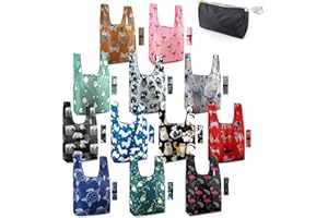 BeeGreen Animal Lover Gifts for Women Reusable Grocery Bags Foldable Shopping Totes 12 Pack Cute Holiday Bags with Handles Large Cloth Gift Bags Cute Groceries Bags Bulk Heavy Duty