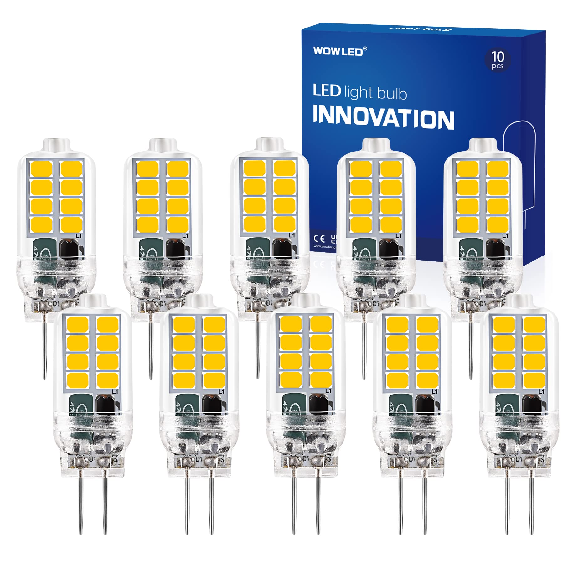WOWLED G4 LED Light Bulbs, 2W Energy Saving Warm White G4 LED Light Bulbs, Replace Halogen Bulbs for Chandelier Home Lighting 10 Pcs — image 1