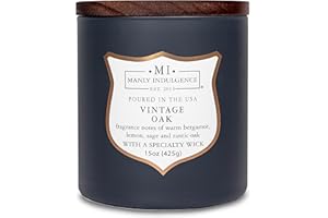 Manly Indulgence Vintage Oak Scented Candles for Men, 15 oz Wooden Wick, Premium Soy Blend Wax, 60H Burn, Candles for Home Scented - Made in The USA