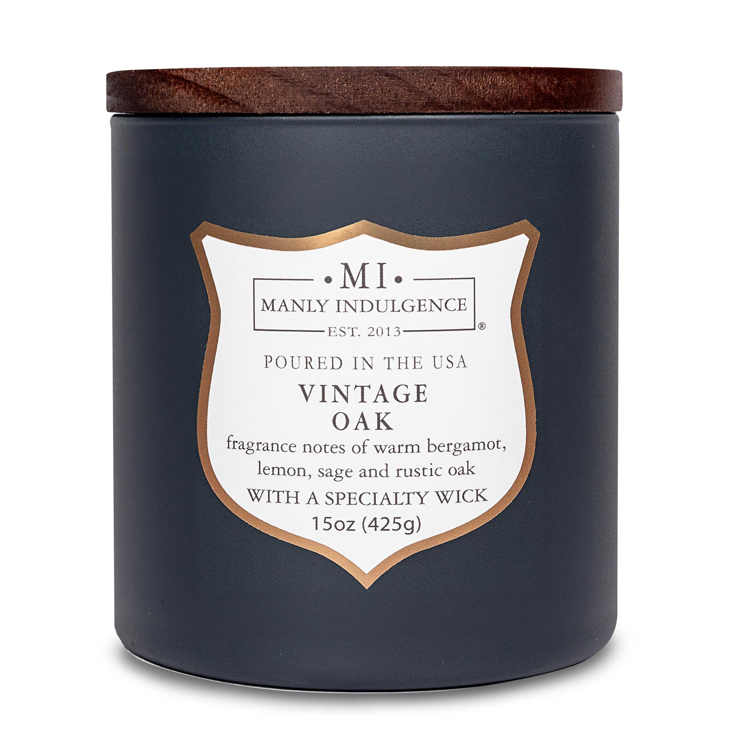 Manly Indulgence Vintage Oak Signature Collection Wood Wick Scented Candle Jar 425ml - Up to 60 Hours Burn Time, Black