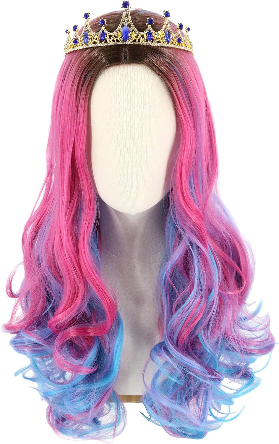 Topcosplay Audrey Wig for Kids Girls Long Wavy Pink Mixed Blue Wig Curly Costume Halloween Fancy Dress Wigs - Image 3
